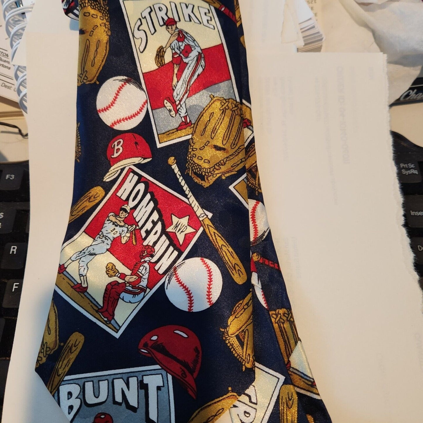 Tie Baseball Red Blue White  Brand Dino Romaro  Hand Made 58" x 4"