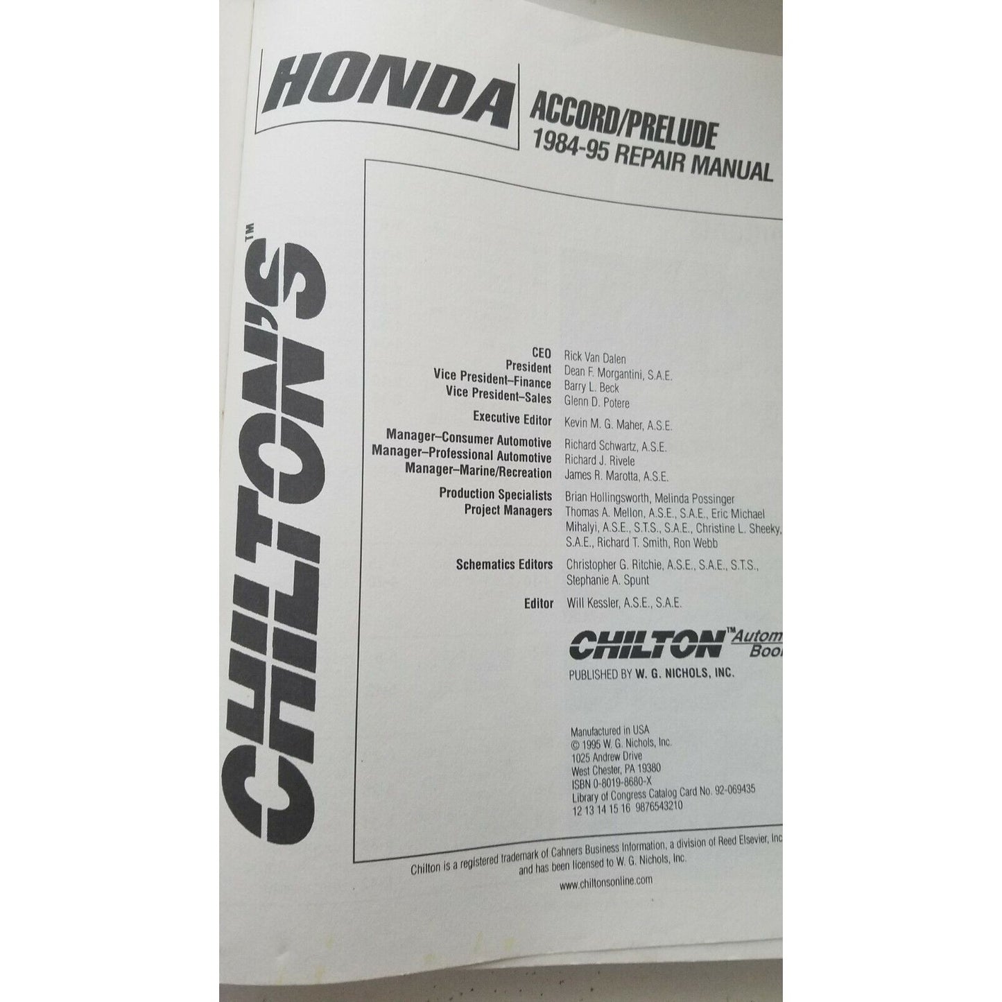 1984 - 95  Chilton's Honda Accord Prelude 1 Repair Manual # 30150