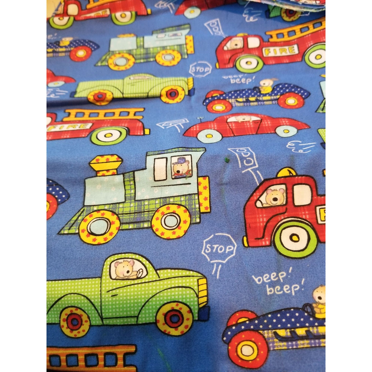 Material Blue  Fabric Cars Trucks Firetrucks Train Taxi  Fabric    46" x 36"   Cotton Craft Clothing fabric Joann  Fabric