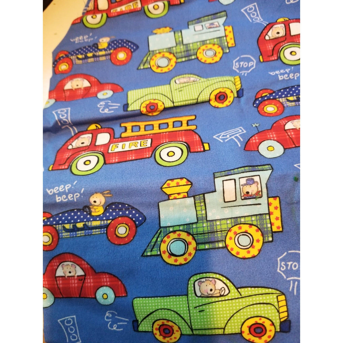 Material Blue  Fabric Cars Trucks Firetrucks Train Taxi  Fabric    46" x 36"   Cotton Craft Clothing fabric Joann  Fabric