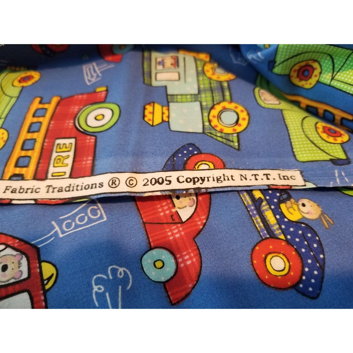 Material Blue  Fabric Cars Trucks Firetrucks Train Taxi  Fabric    46" x 36"   Cotton Craft Clothing fabric Joann  Fabric