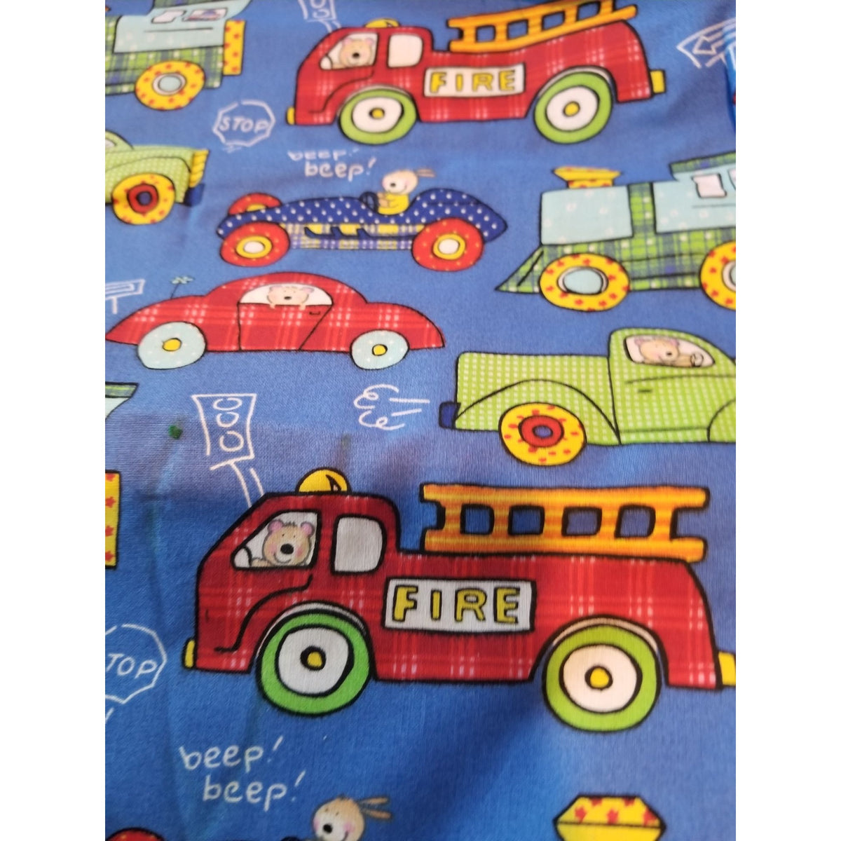 Material Blue  Fabric Cars Trucks Firetrucks Train Taxi  Fabric    46" x 36"   Cotton Craft Clothing fabric Joann  Fabric