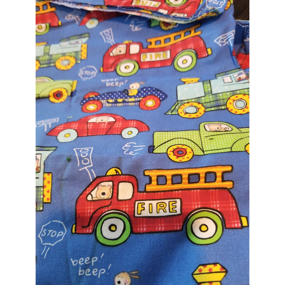 Material Blue  Fabric Cars Trucks Firetrucks Train Taxi  Fabric    46" x 36"   Cotton Craft Clothing fabric Joann  Fabric