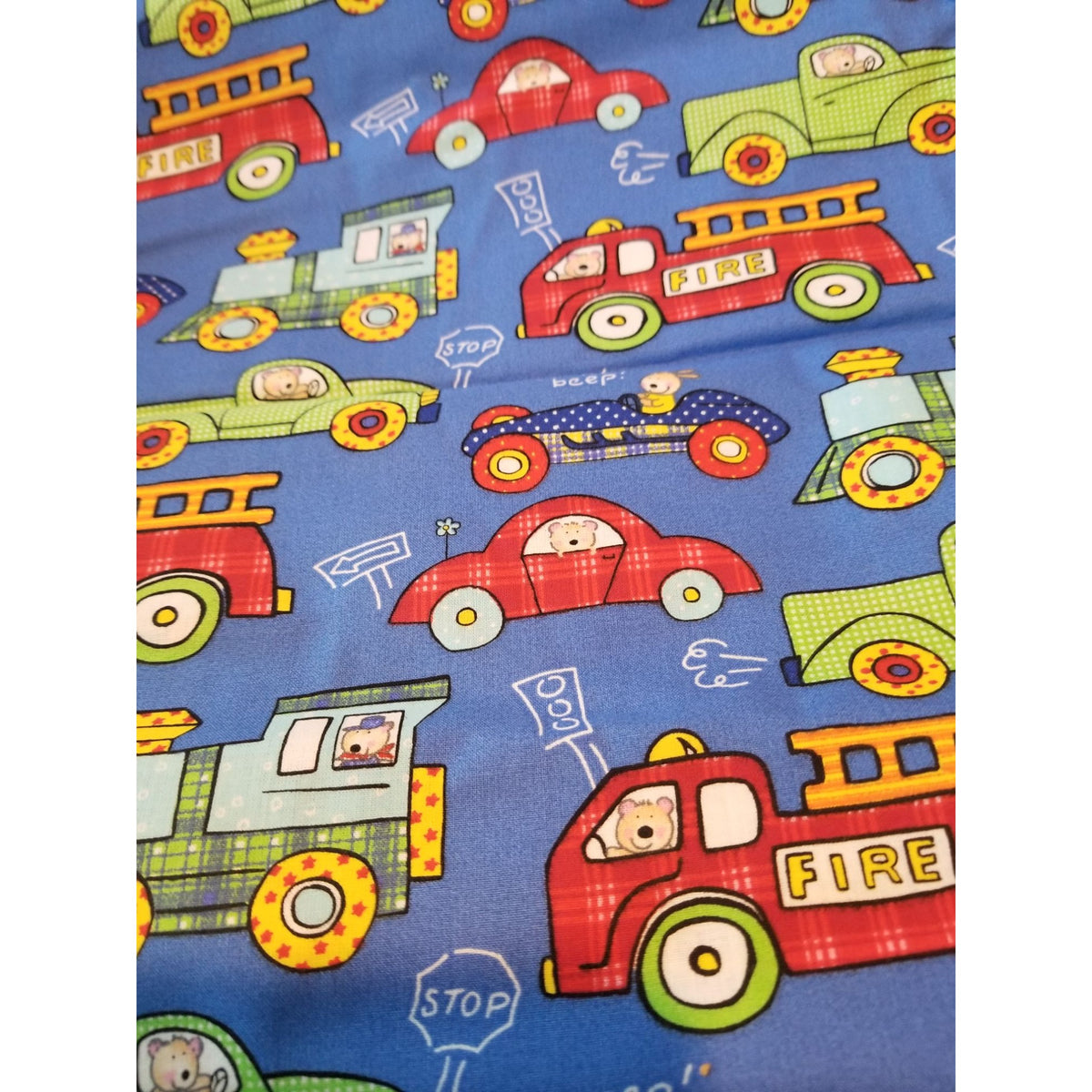 Material Blue  Fabric Cars Trucks Firetrucks Train Taxi  Fabric    46" x 36"   Cotton Craft Clothing fabric Joann  Fabric