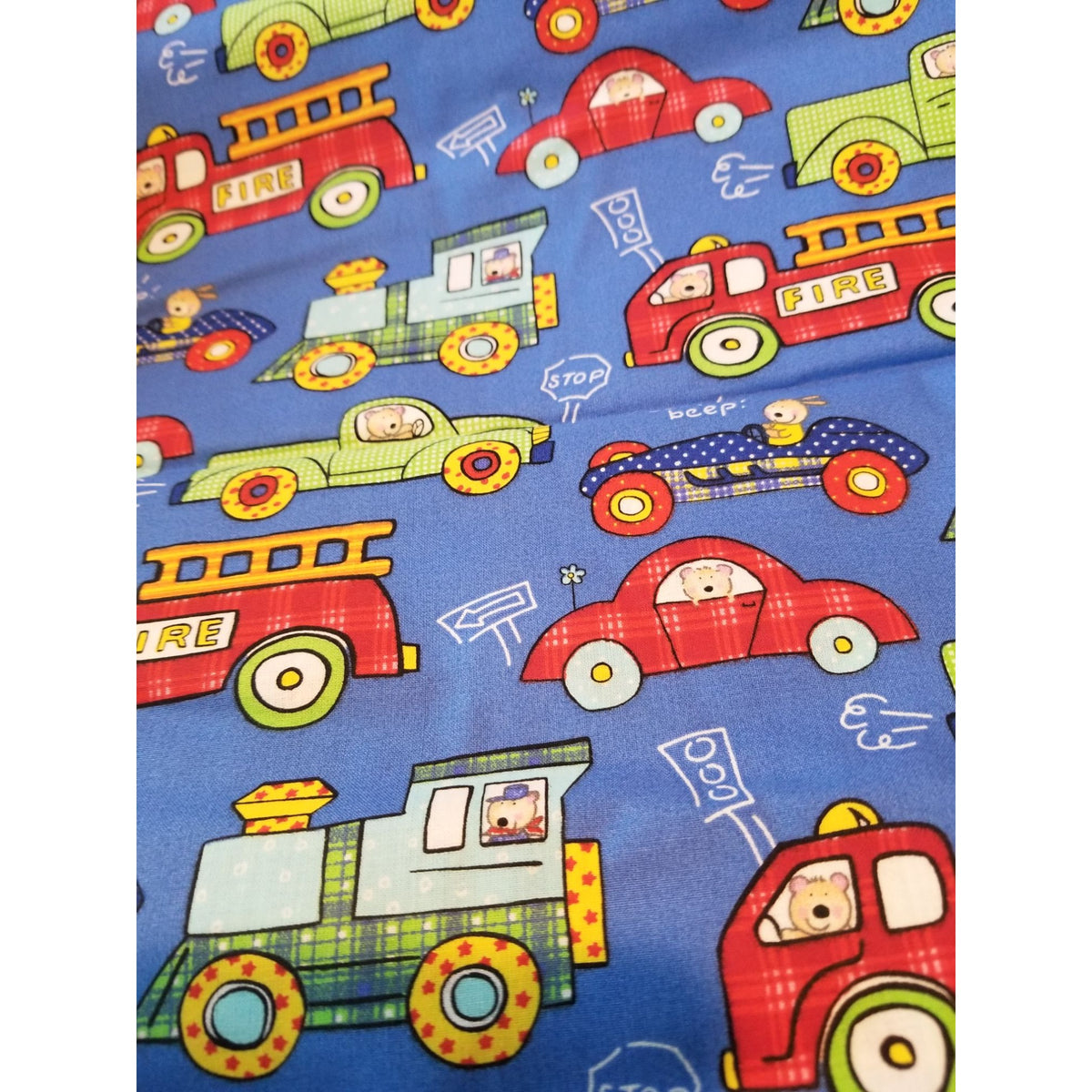 Material Blue  Fabric Cars Trucks Firetrucks Train Taxi  Fabric    46" x 36"   Cotton Craft Clothing fabric Joann  Fabric