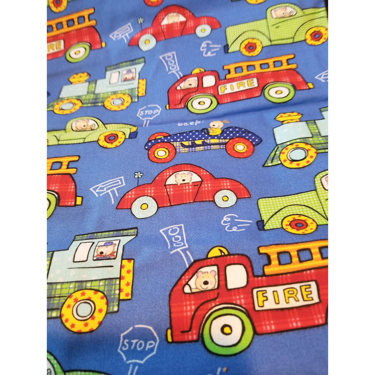 Material Blue  Fabric Cars Trucks Firetrucks Train Taxi  Fabric    46" x 36"   Cotton Craft Clothing fabric Joann  Fabric