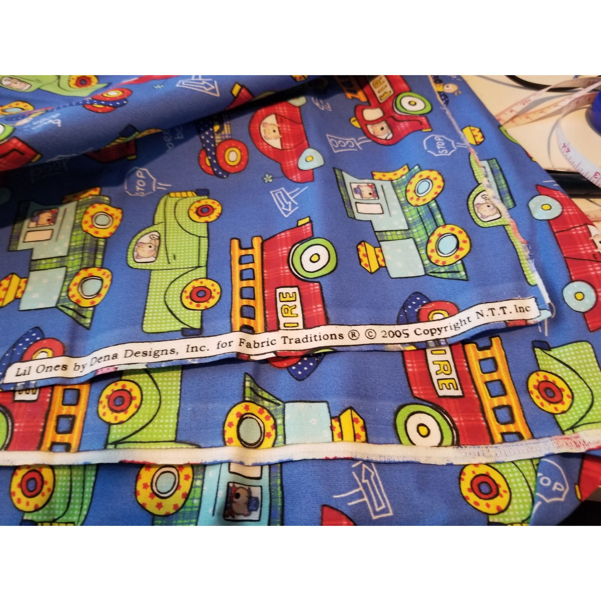 Material Blue  Fabric Cars Trucks Firetrucks Train Taxi  Fabric    46" x 36"   Cotton Craft Clothing fabric Joann  Fabric