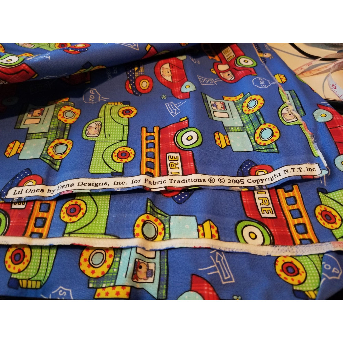 Material Blue  Fabric Cars Trucks Firetrucks Train Taxi  Fabric    46" x 36"   Cotton Craft Clothing fabric Joann  Fabric
