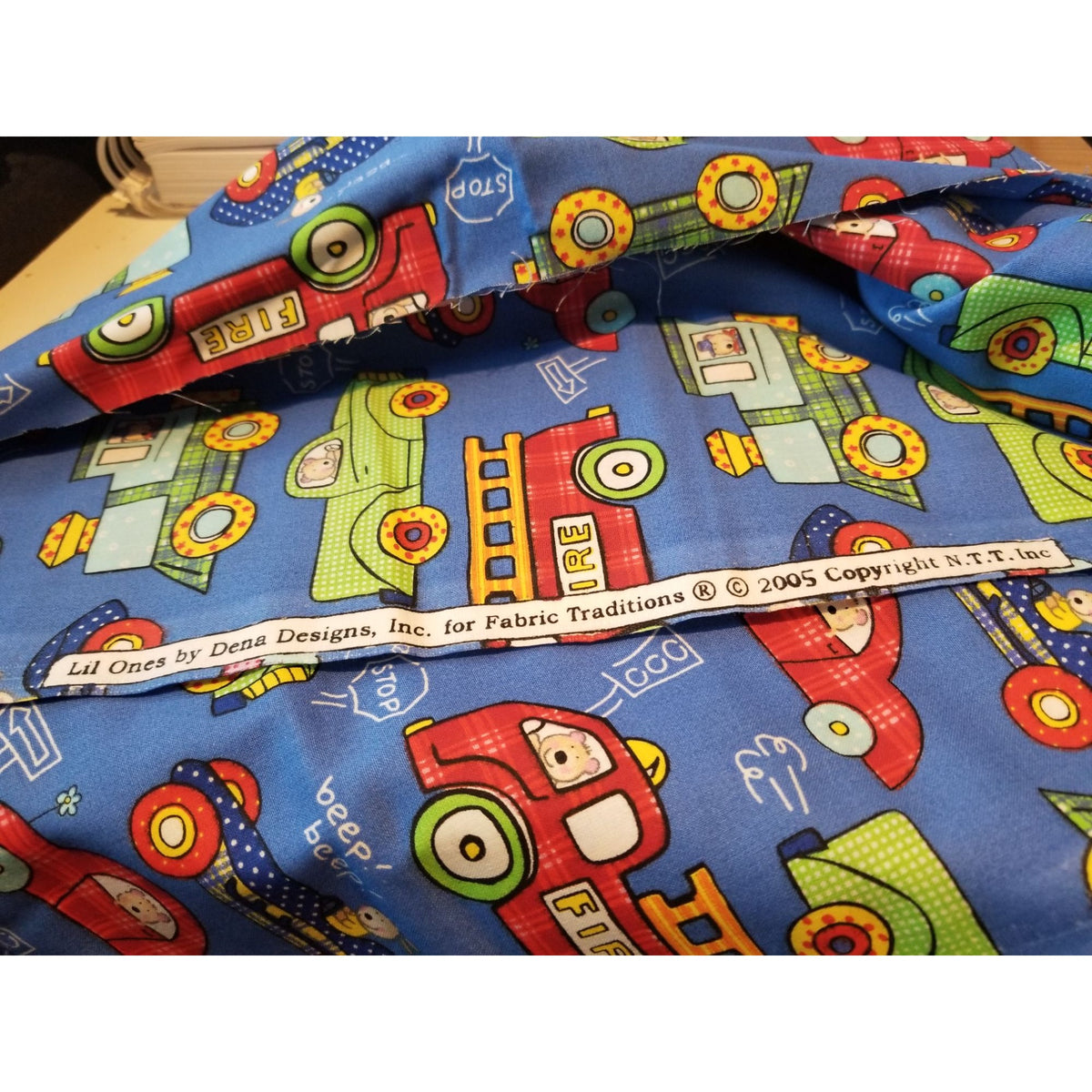 Material Blue  Fabric Cars Trucks Firetrucks Train Taxi  Fabric    46" x 36"   Cotton Craft Clothing fabric Joann  Fabric