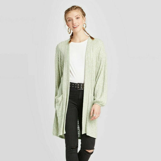 Sweater Cardigan Xhilaration Size M Women's Green Long Sleeve Lace Trim Knit