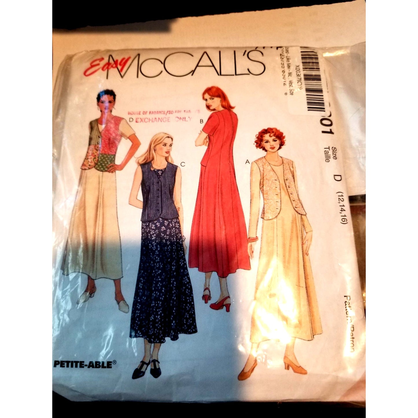 Pattern Easy McCall's # 8301 Women's Size 12 , 14 , 16 Dress Vest  1996