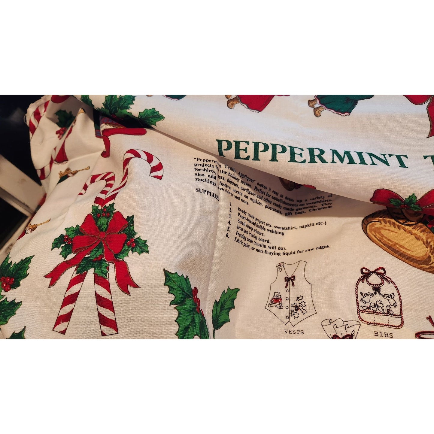 Craft Kit Peppermint Teddy Bear Applique  45" x 36"  Angels Teddy Bears Ornaments Bows