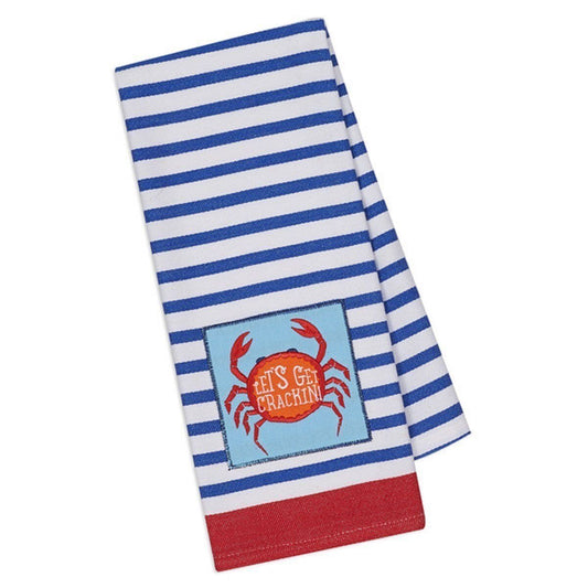 Kitchen Towel Design Imports Crab "Let's Get Crackin" Striped Cotton 18 x 28"