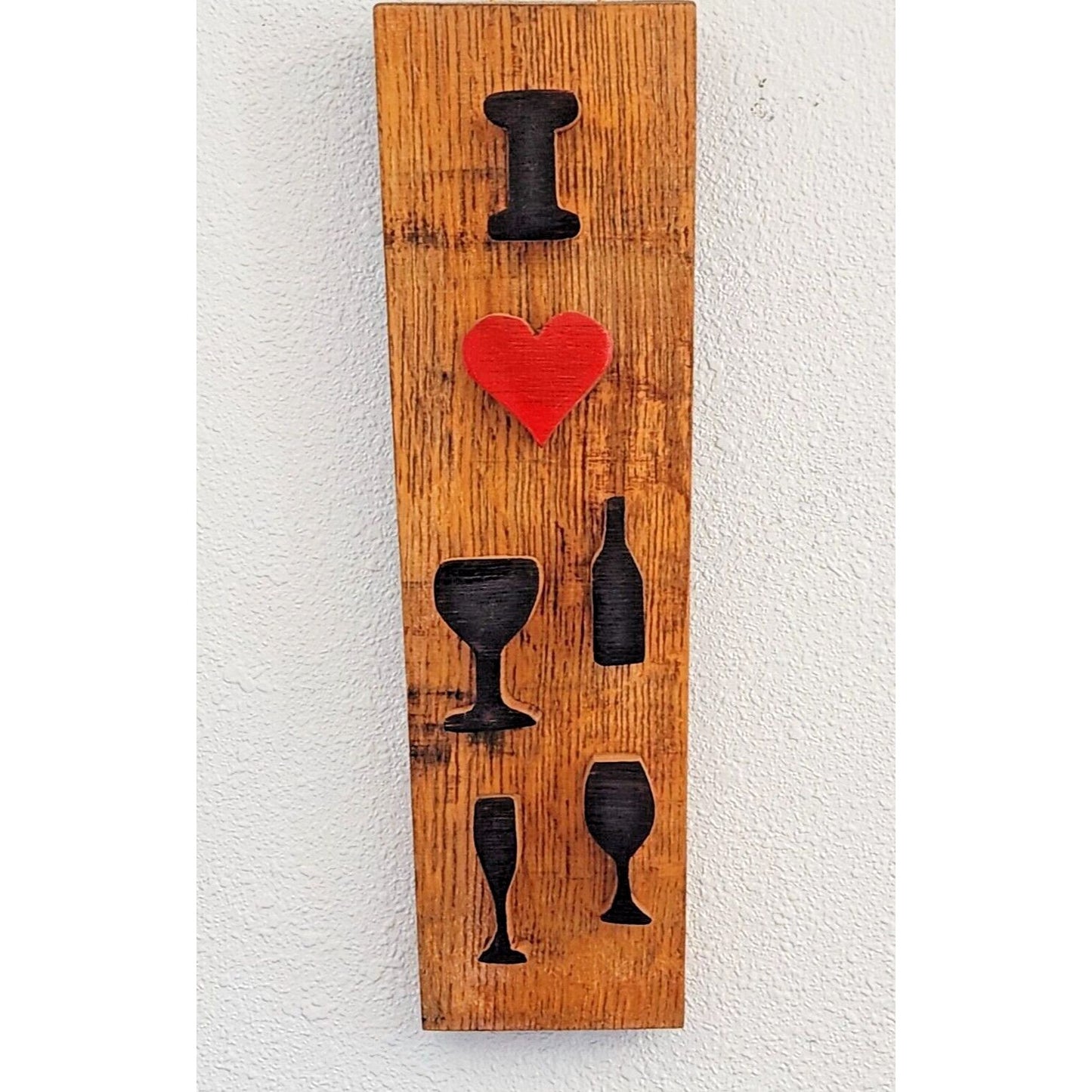 Wood Sign Wine Barrel I Heart Wine Bottle Glasses Wine Stave Toasted Painted