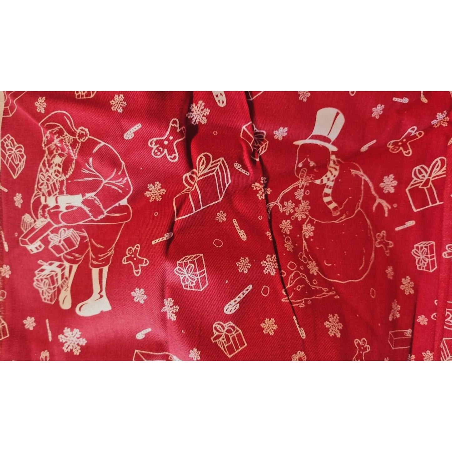 Material  Fabric Red Cotton Christmas Santa Reindeer Mrs Claus Snowmen Expelling