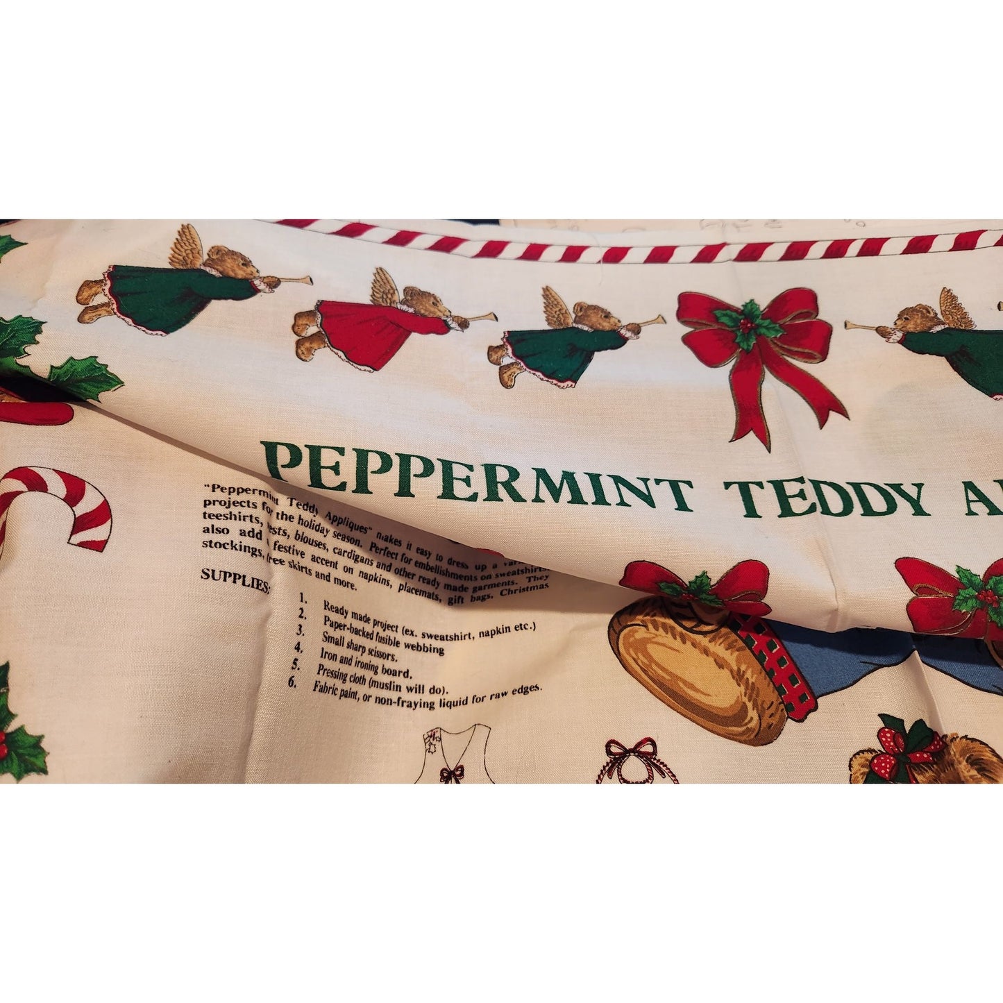 Craft Kit Peppermint Teddy Bear Applique  45" x 36"  Angels Teddy Bears Ornaments Bows