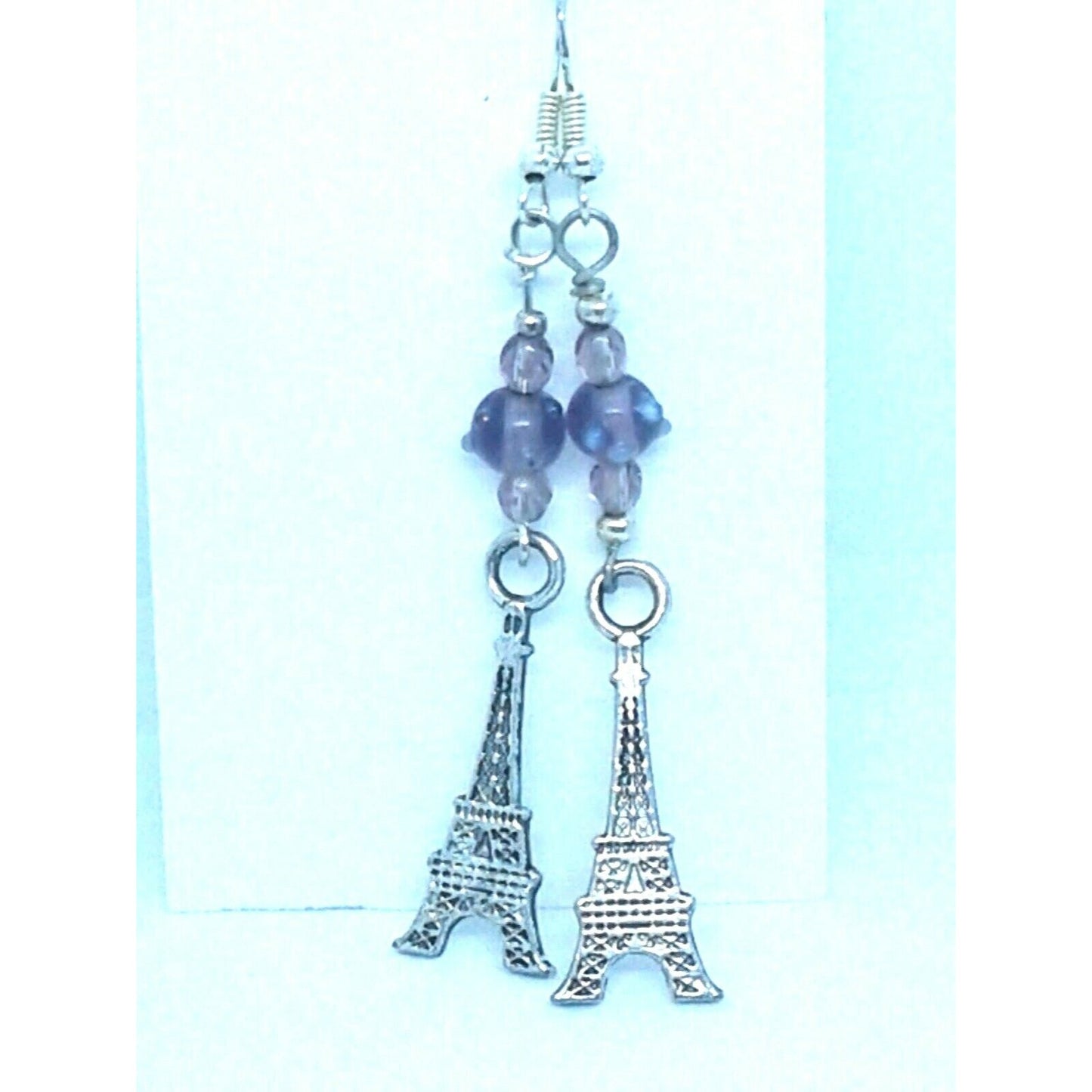 Earrings Paris Eiffel Tower 1 " Charm Brown Silver Beads Sterling Hook