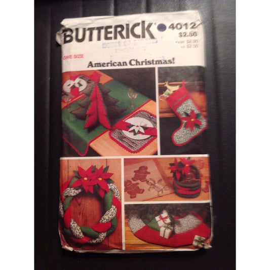 Pattern Butterick  # 4012 Craft Christmas Stocking Wreath  Basket  Table Runner