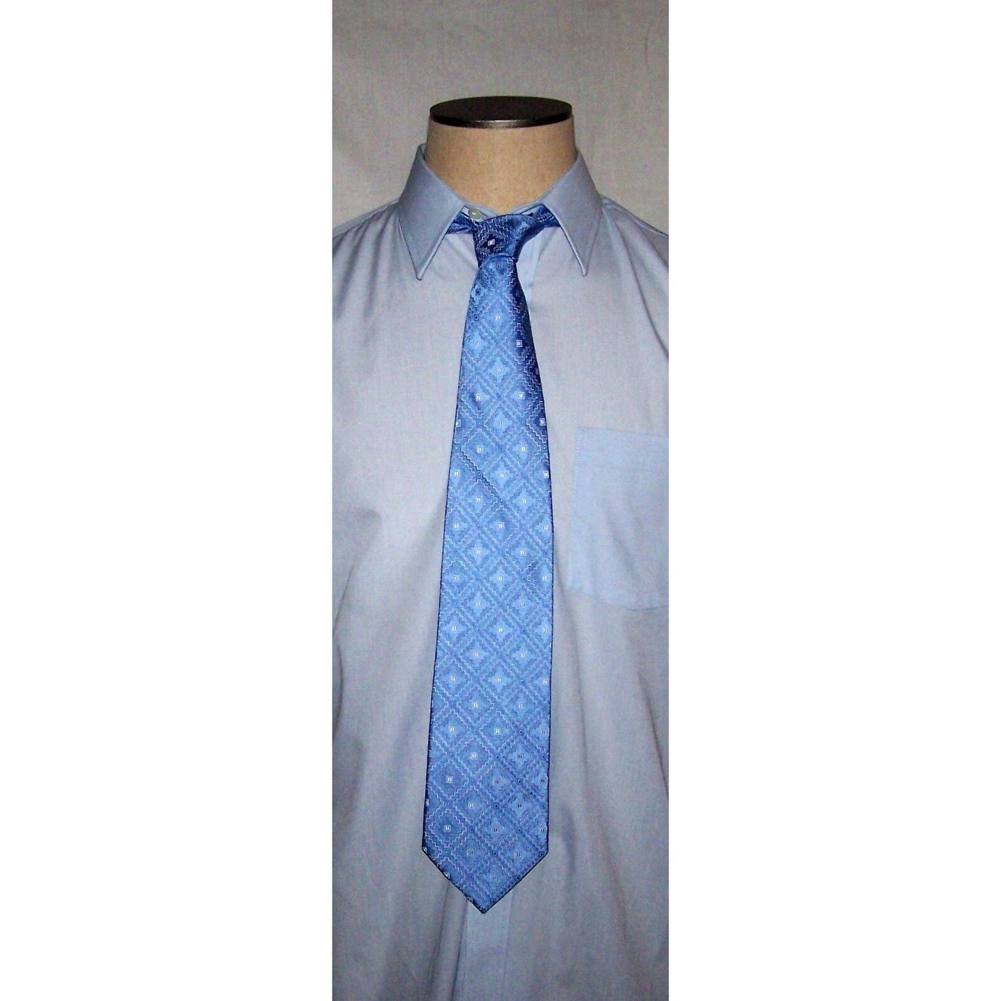 Tie Men's 100 % Silk  Neck Tie Hand Made Courage Blue Geometric Shapes in White