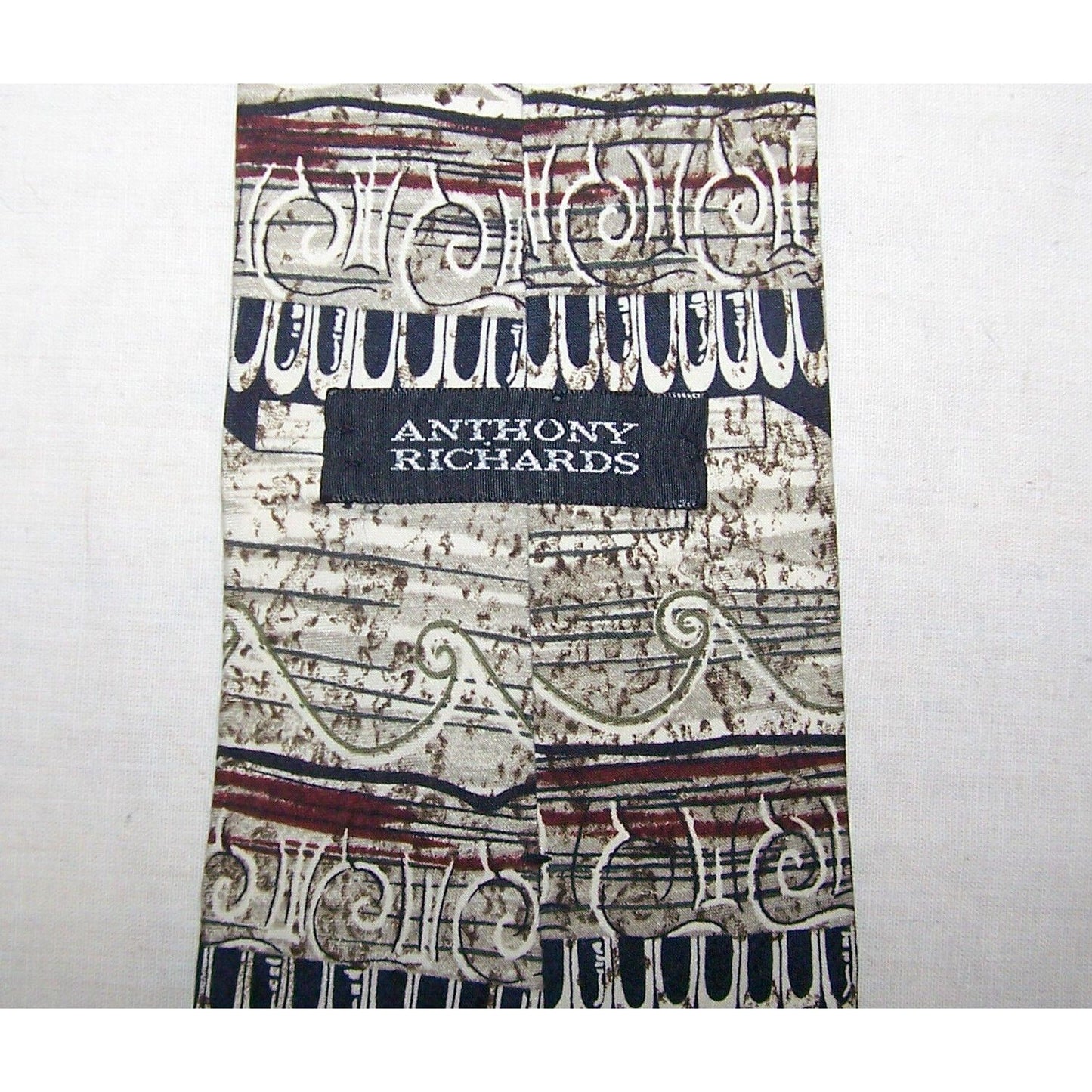Tie Brown White Black Art Neck Tie Anthony Richards  Brand 57" Long  3 3/4" Wide