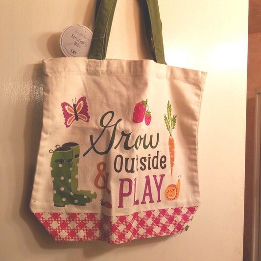 Shopping Bags Set 2 Canvas Grow outside and Play Grow where you are Planted