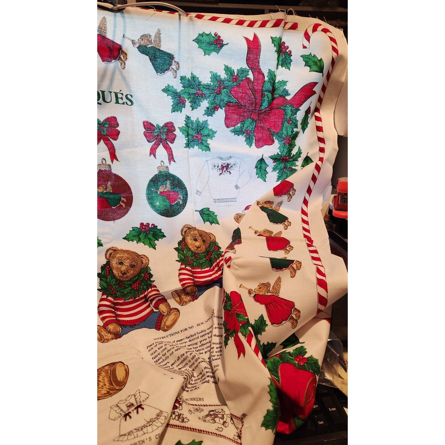 Craft Kit Peppermint Teddy Bear Applique  45" x 36"  Angels Teddy Bears Ornaments Bows