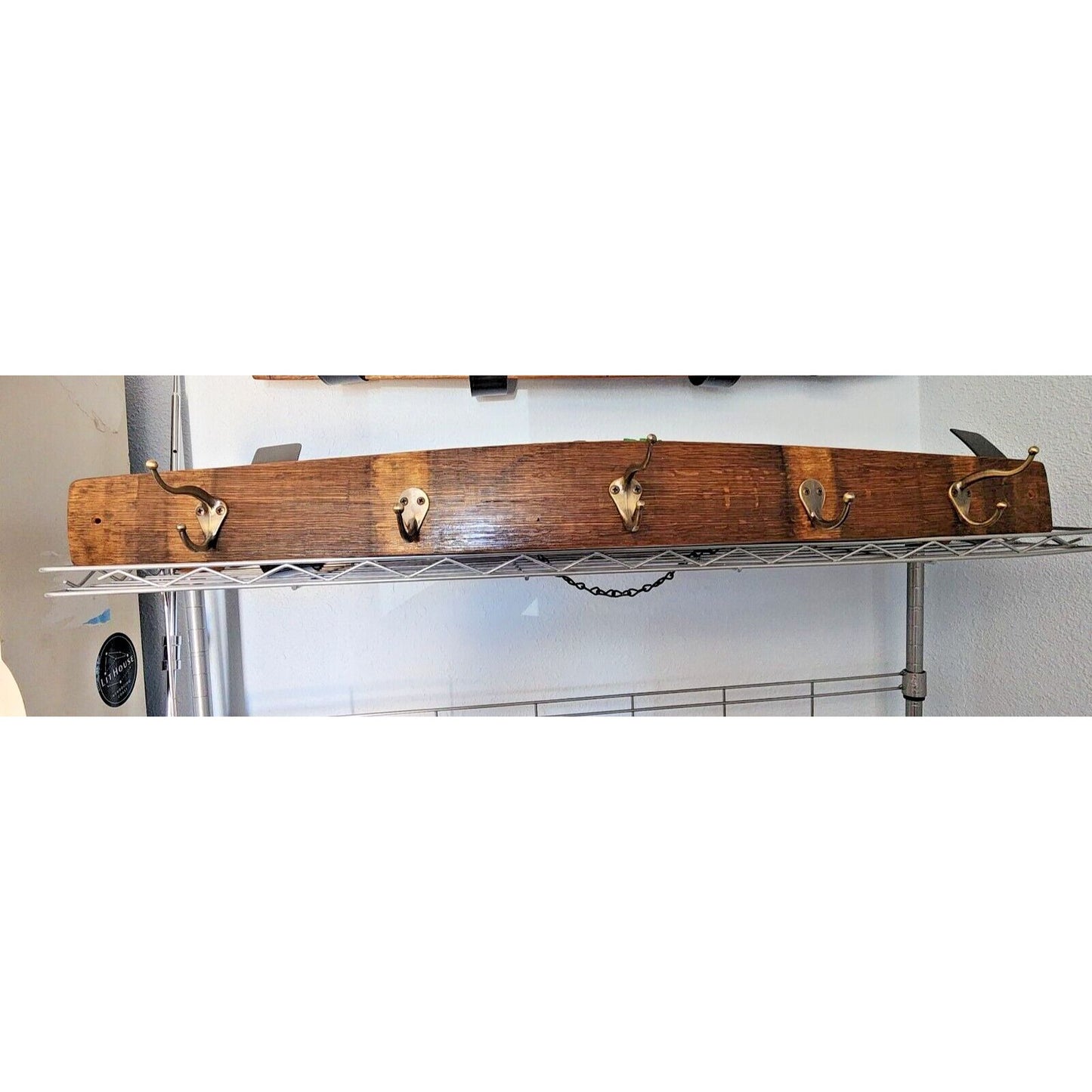 Wood Coat Rack 5 Hooks Made from Wine Barrel Stave 33 1/2 " x 3 "  x 1 "