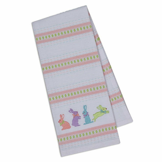 Kitchen Towel Design Imports Embroidered Bunnies Embellished 18 x 28 100% Cotton