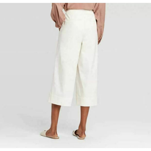 Pants Women's Prologue Size 8 White High Rise Cropped Wide Leg Trousers