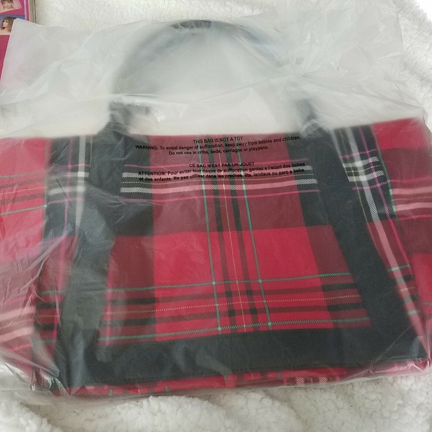 Purse Victoria's Secret Black Red Plaid Holiday Logo Tote Bag Black Handles