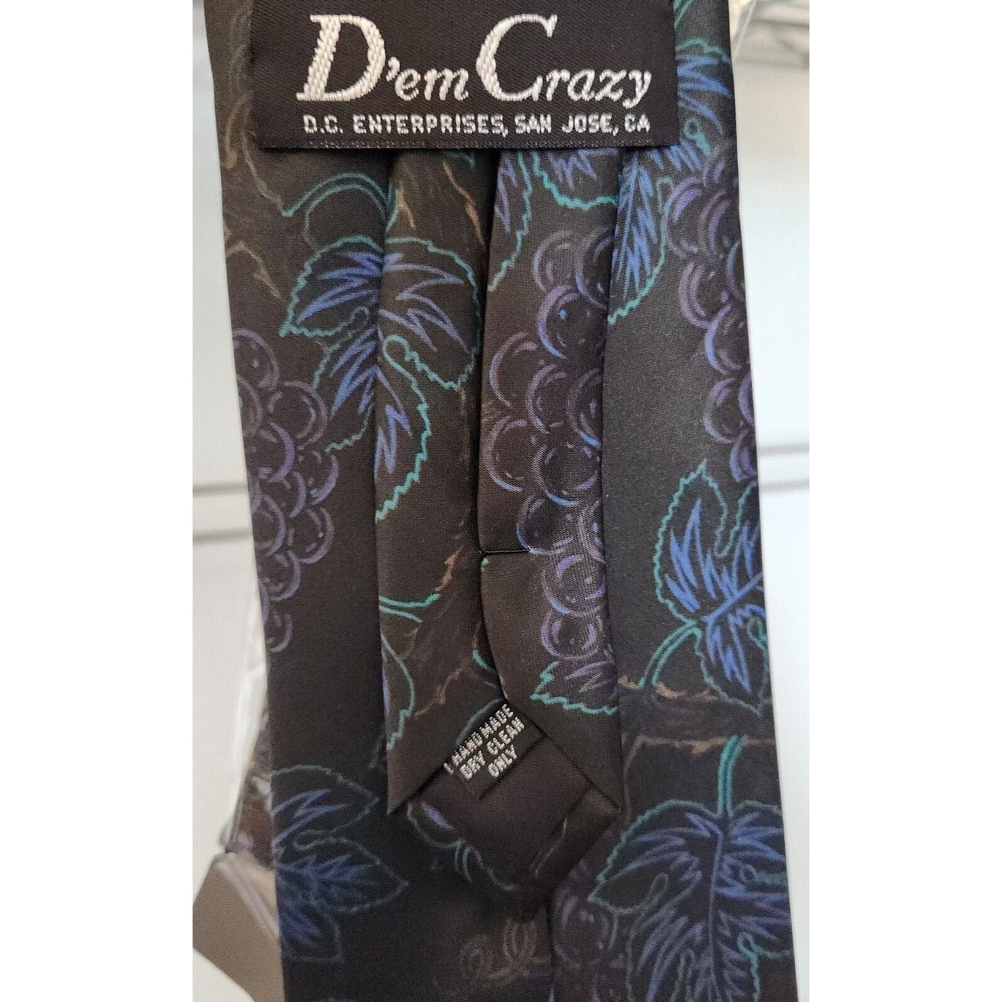 Silk Tie Brand D'em Crazy Black Multi Color Grape Clusters  56" x 4"  100% Silk