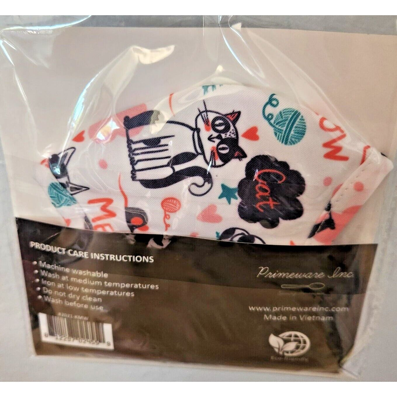 Primeware Mask Meow Cats Design Kids 2 pack 2 layers 100 % Polyester Washable