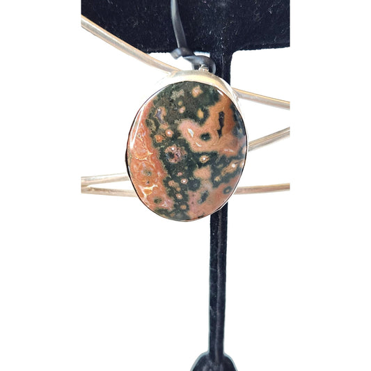 Oval Pendant 925 Silver and Ocean Jasper 11.6 Grams Jerry Harr 30 mm x 25 mm Stone