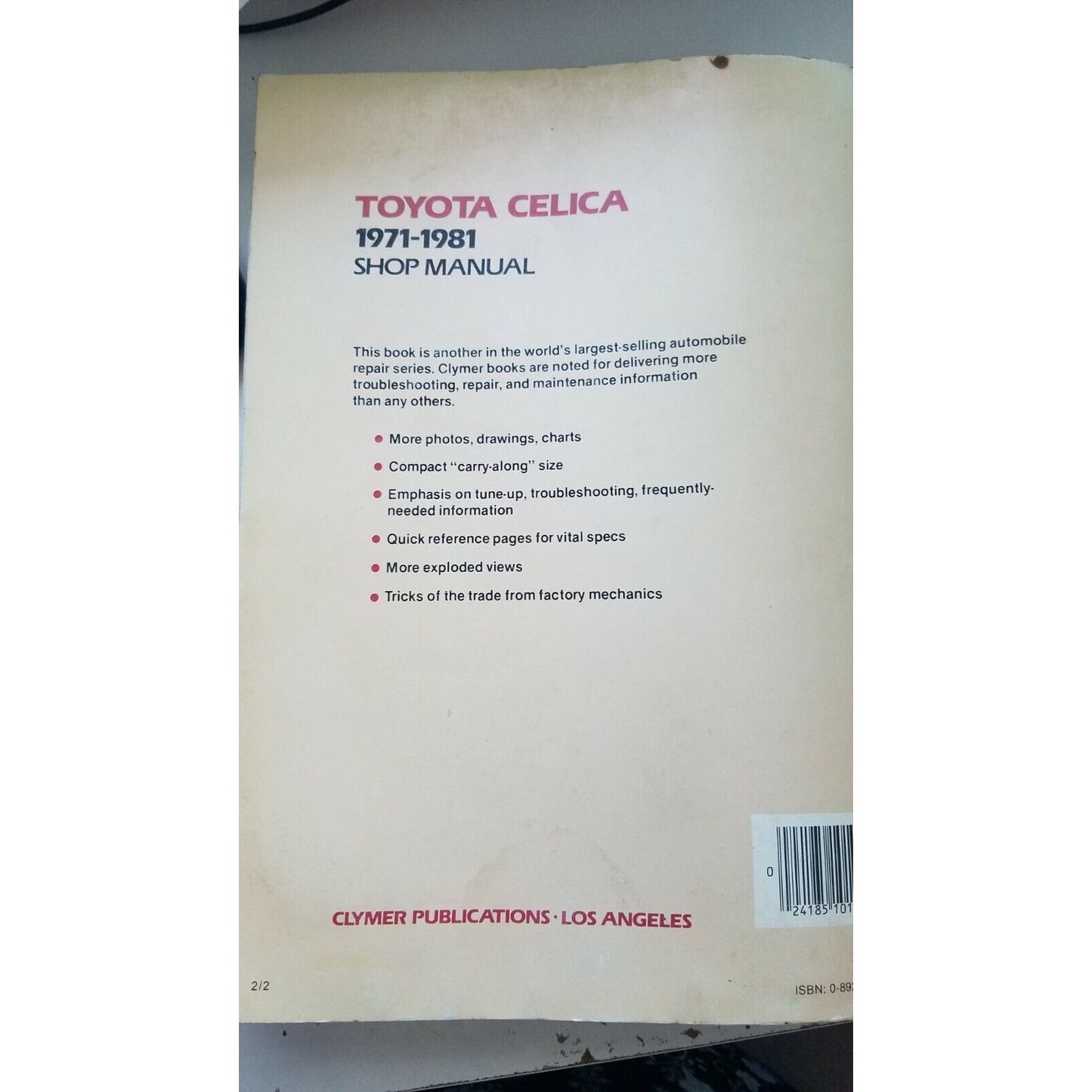 1971 - 1981  Clymer Toyota Celica  Shop Manual Full color A196