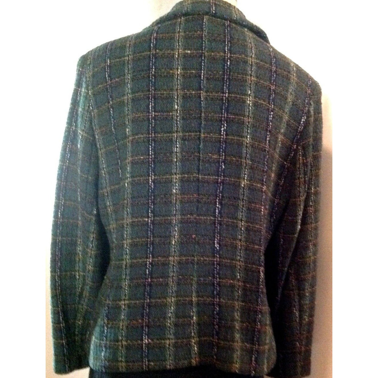 Jacket Women Hillard & Hanson Size 14 Green Plaid 3 Button Collar Long Sleeves