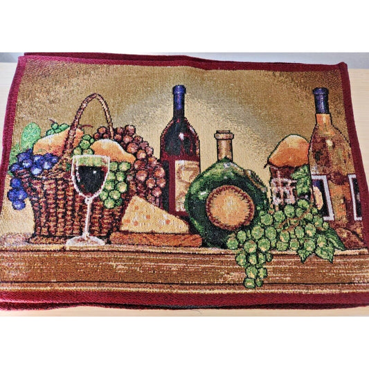 Home Store  Basket  Wine Bottles  Glass Tapestry Placemat Set of 3  19" x 12"