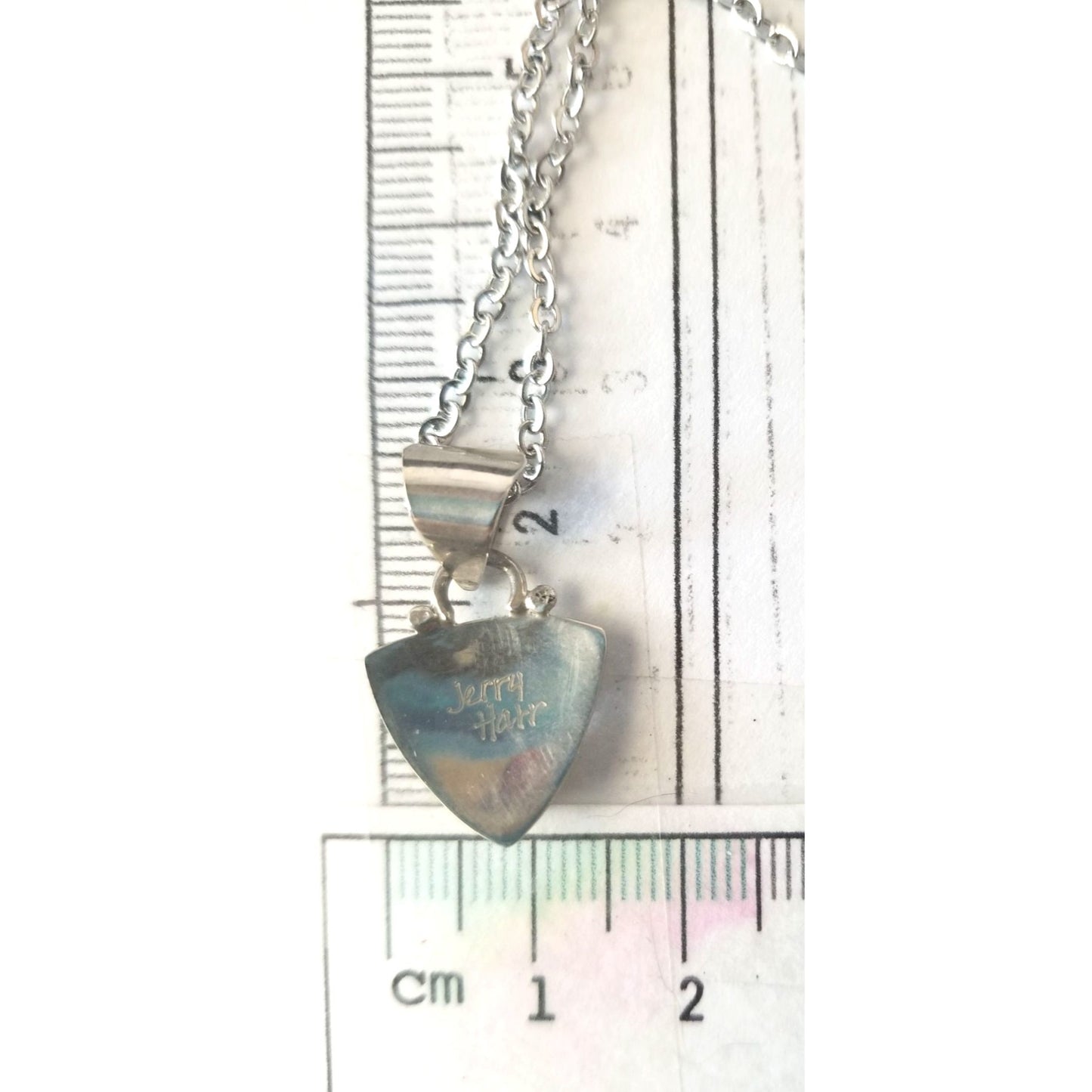 Necklace Silver Amber Triangle  4.7  gr 23.5 ct  1.5 cm  x  3 cm  16" chain Amber
