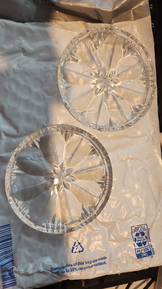 Vintage Clear Cut Glass Coasters Set Of 2 Starburst Pattern Elegant Table Decor 4-Inch Diameter Timeless Dining Accessories