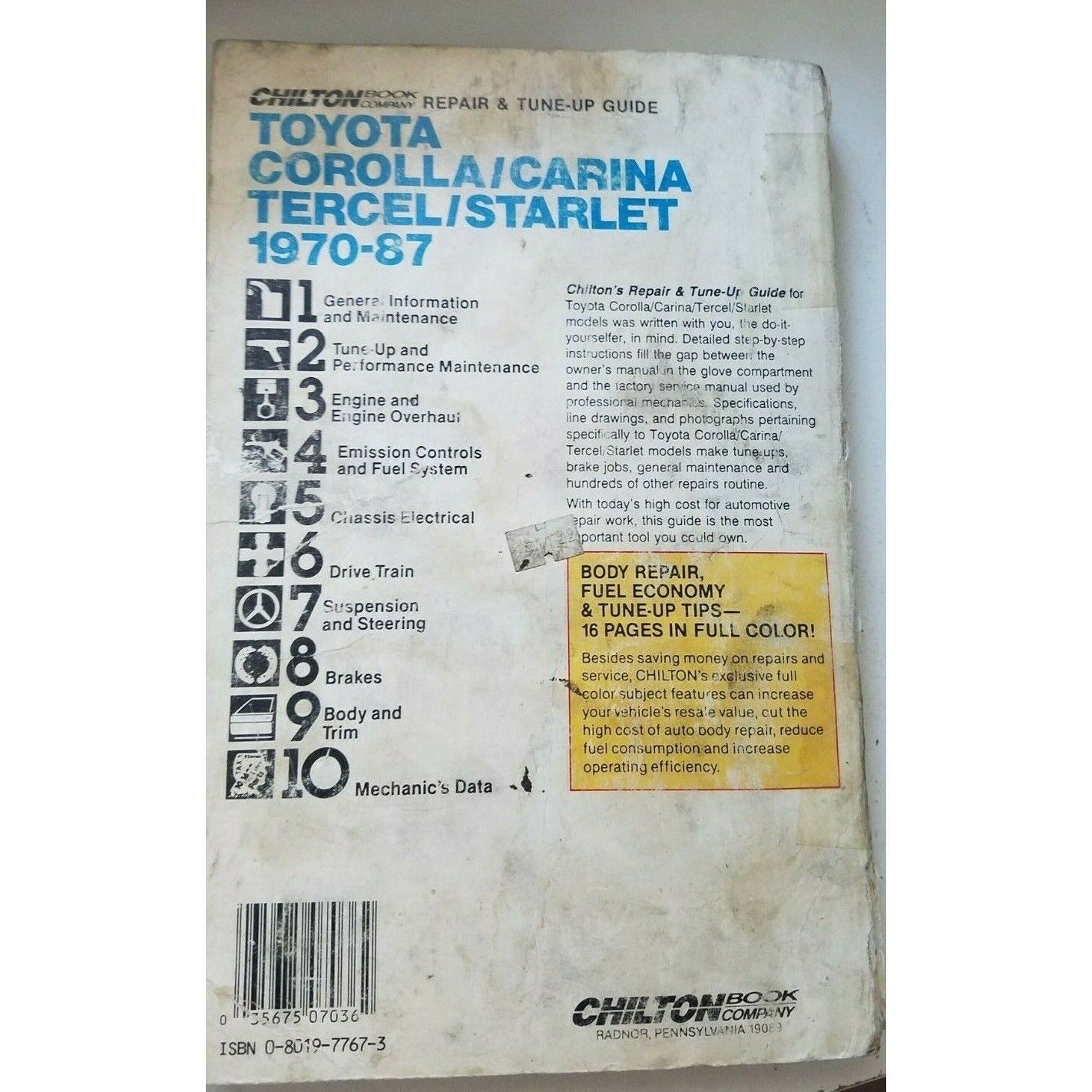 1970 -1987  Chilton's Toyota Corolla Carina Tercel Starlet  All Models Repair