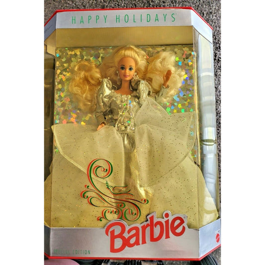 1992 Happy Holidays Barbie Doll Mattel Special Edition Silver & White Dress NRFB