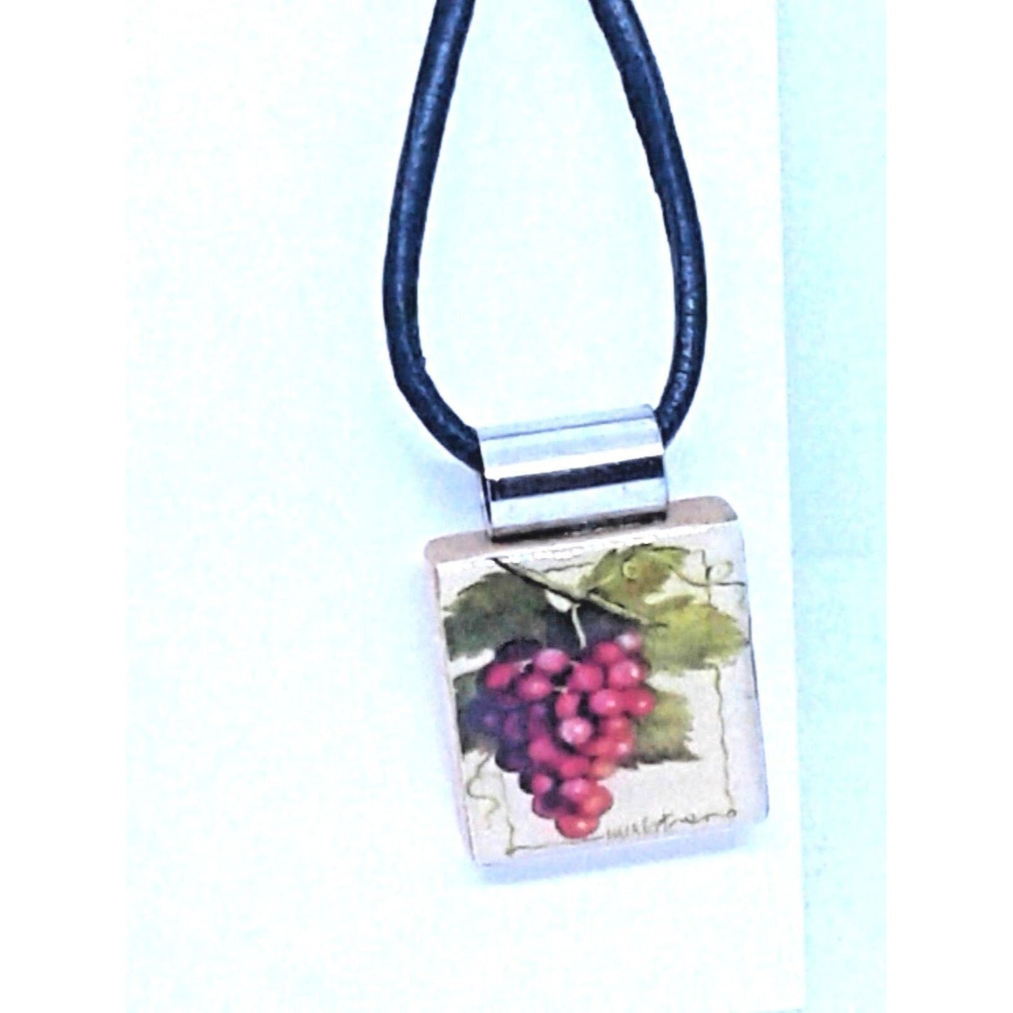 Necklace 1" Red Grape Cluster Wine Printed Scrabble Game Tile Leather Cord