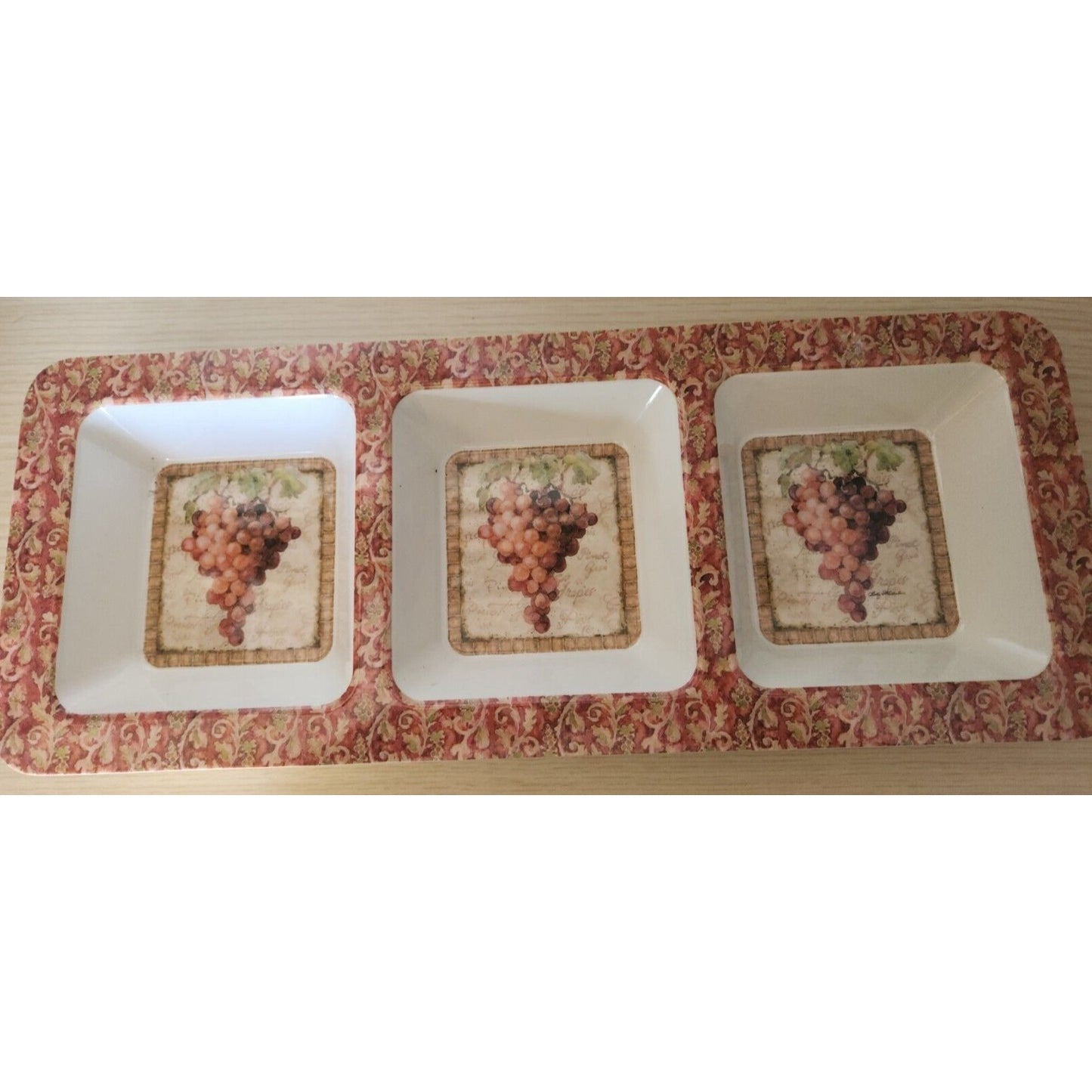 Grape Cluster Design Serving Tray 3 sections  19" x 8" x 2"