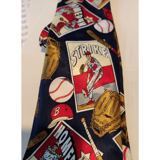 Tie Baseball Red Blue White  Brand Dino Romaro  Hand Made 58" x 4"