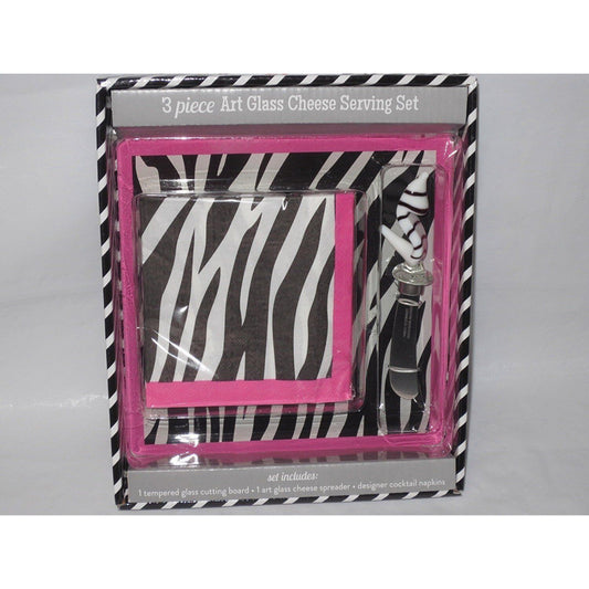 Cutting Board Boston Warehouse 3 Piece Zebra Art Glass Cheese Serving Set Napkin