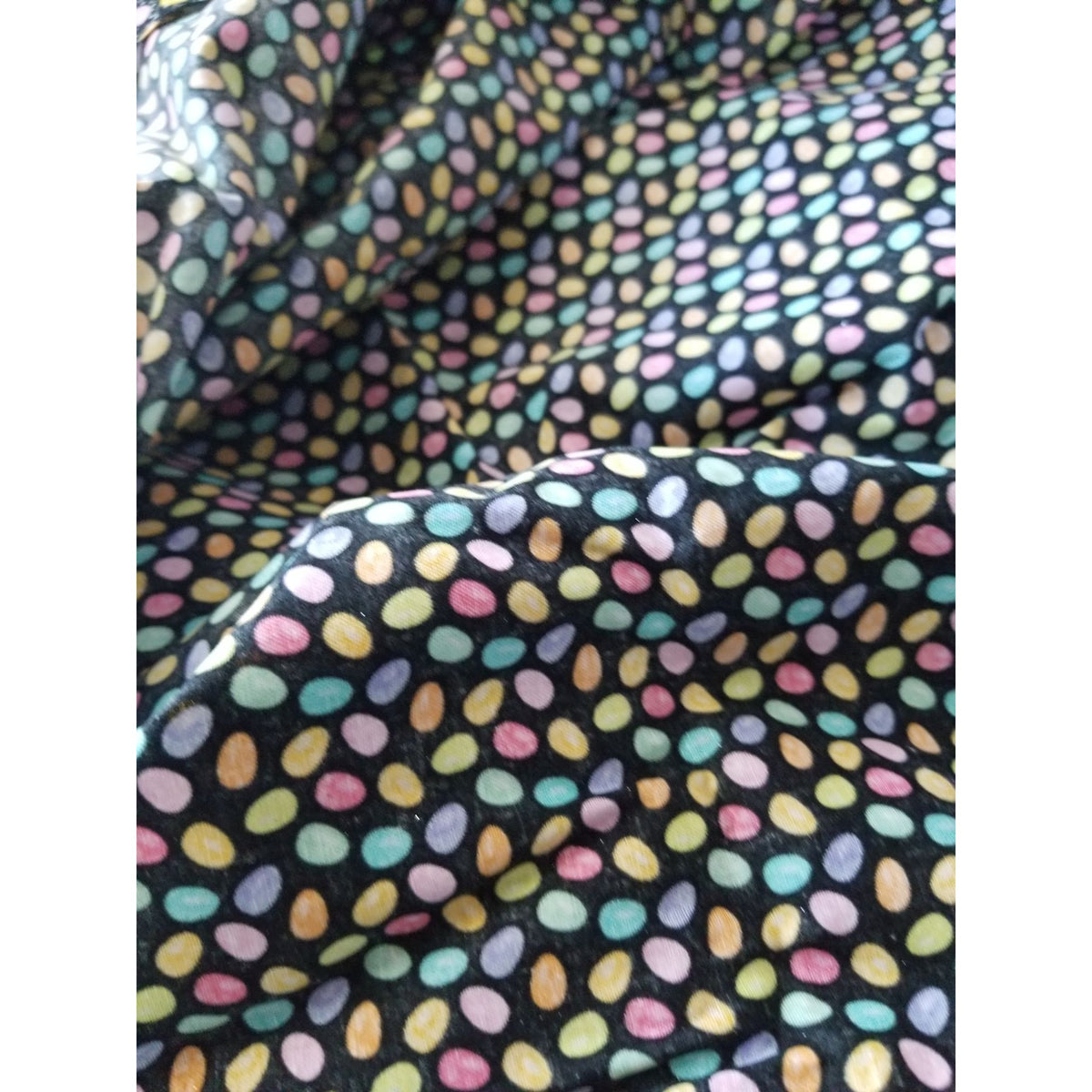Material  Cotton Black Fabric Holiday Easter Eggs Small Sparkle Eggs Blue  Pink Yellow Orange Hudson For JoAnn 36 "x 36"