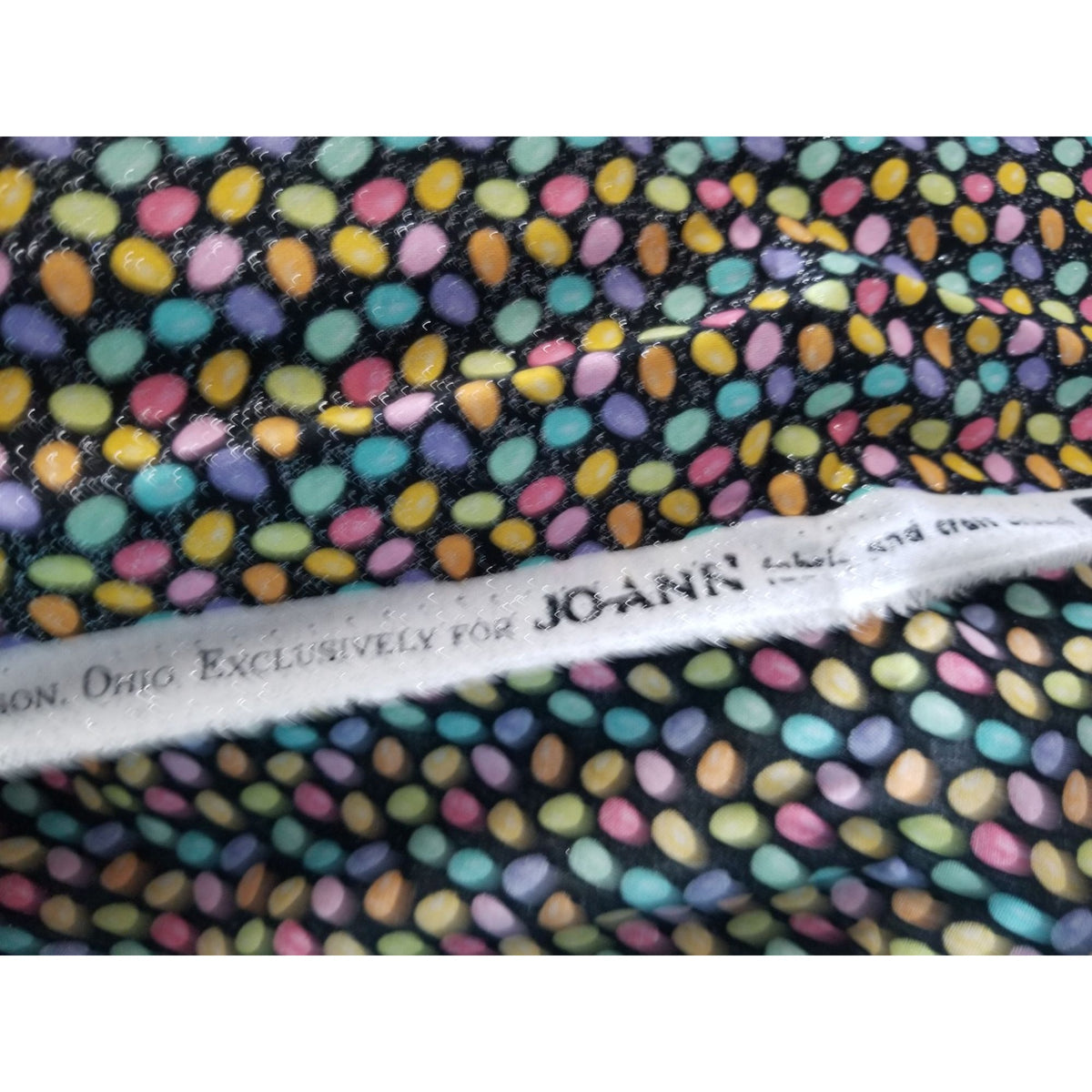 Material  Cotton Black Fabric Holiday Easter Eggs Small Sparkle Eggs Blue  Pink Yellow Orange Hudson For JoAnn 36 "x 36"