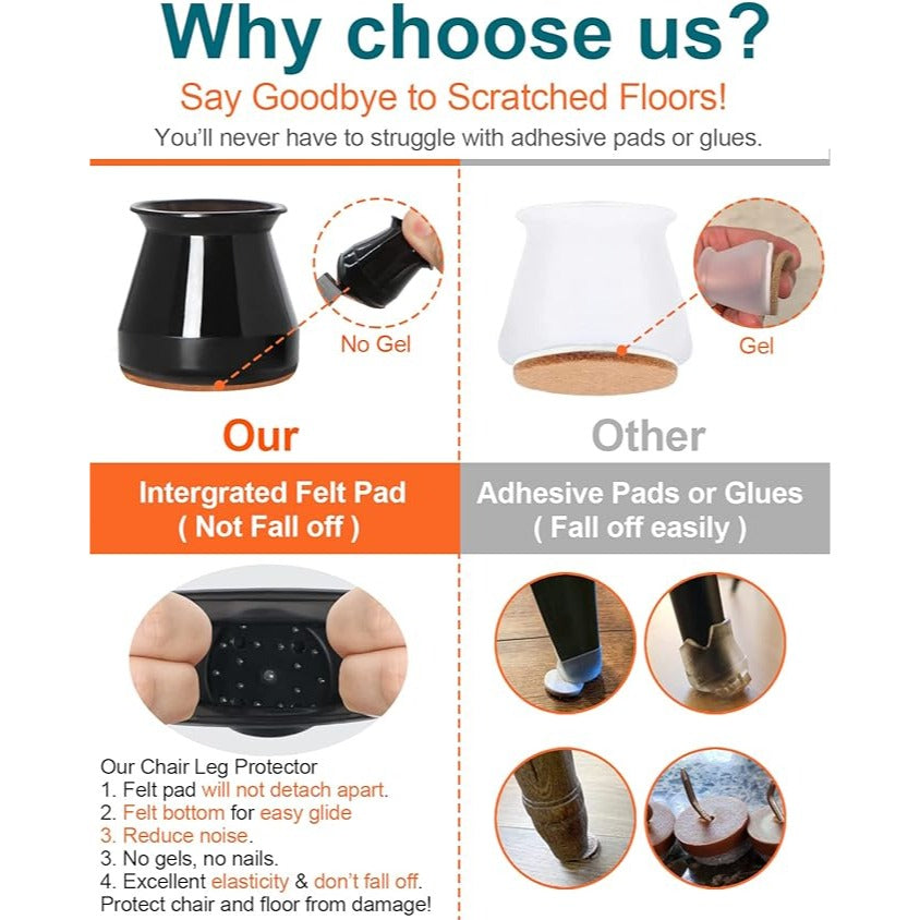 Set of 24 Pcs Silicone Chair Leg Floor Protectors reduce noise, soft and flexible,