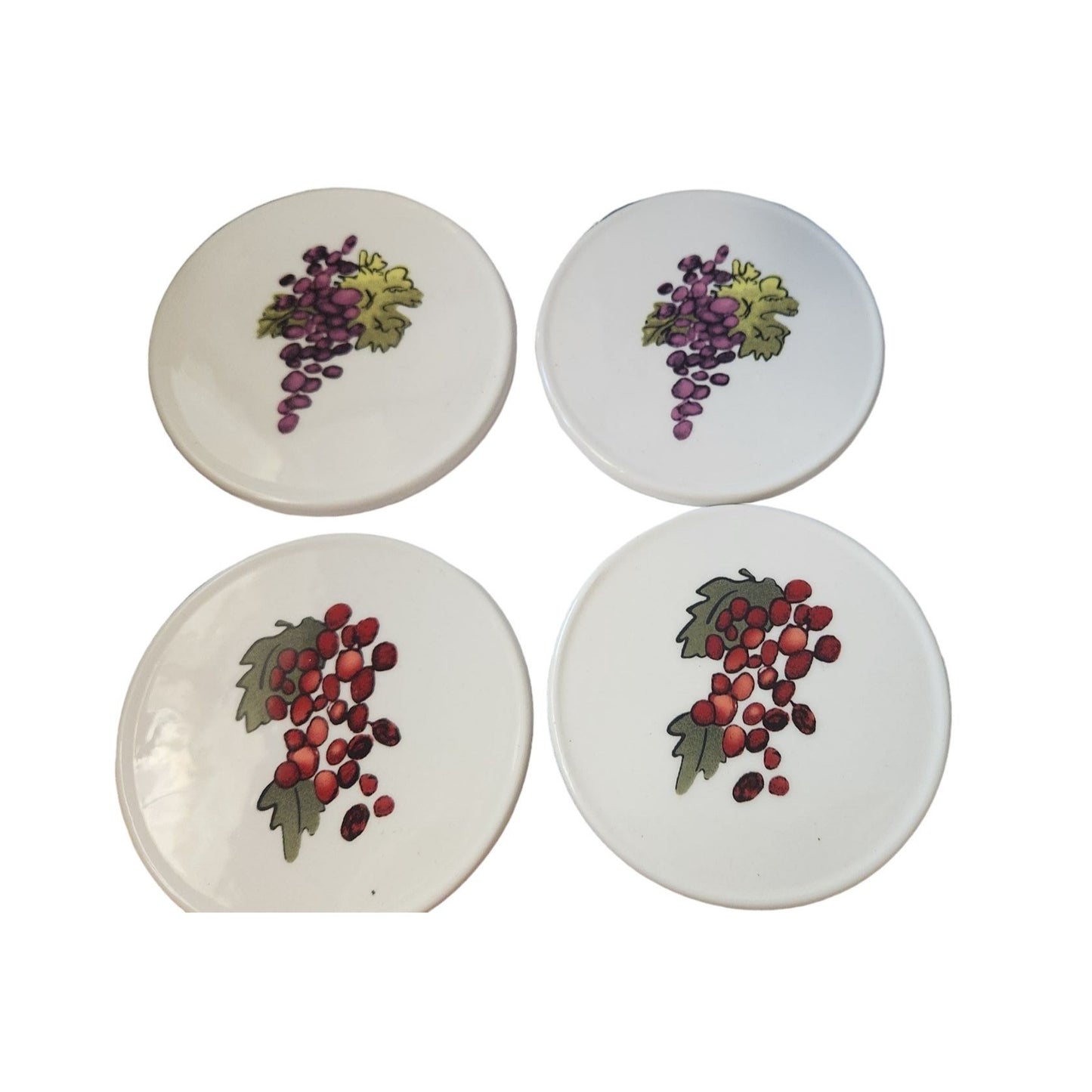 Coasters Wine Design Ceramic Rubber Feet 4" Round Grape Clusters Purple Red Ralph's Dolmite