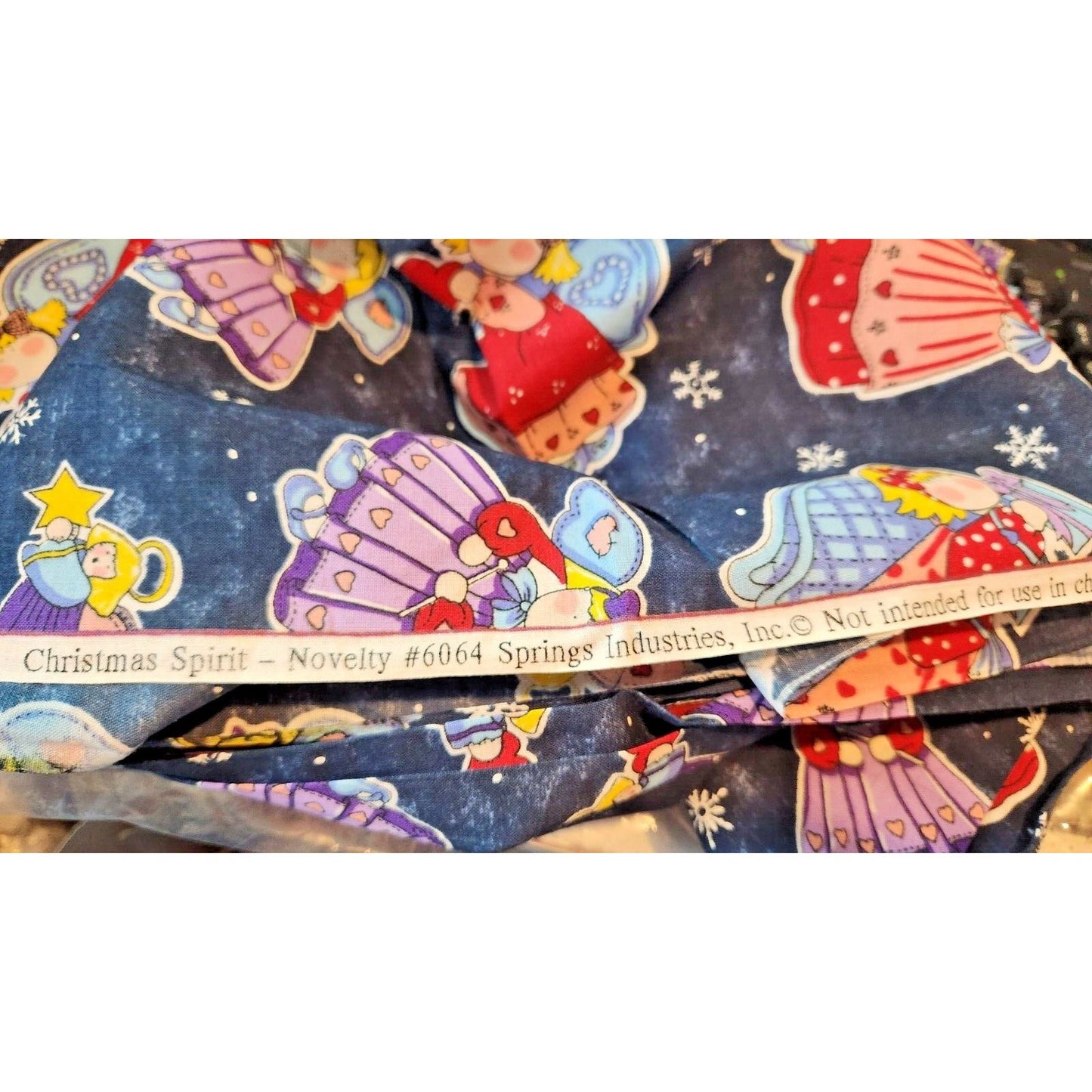 Material Fabric Blue Cotton Christmas Sprit # 6064 45" x 50"  Spring Industries