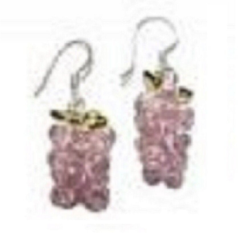 Earrings Pink Grape Cubic Zirconia finely strung hand 1 1/4 " long Sterling Hook